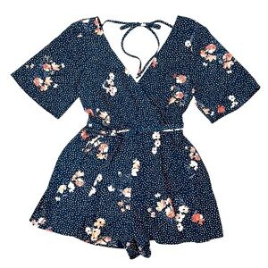 Trixxi Blue and Pink Floral Romper with Belt